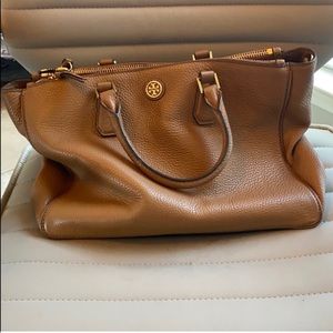 Tory Burch brown leather tote with strap